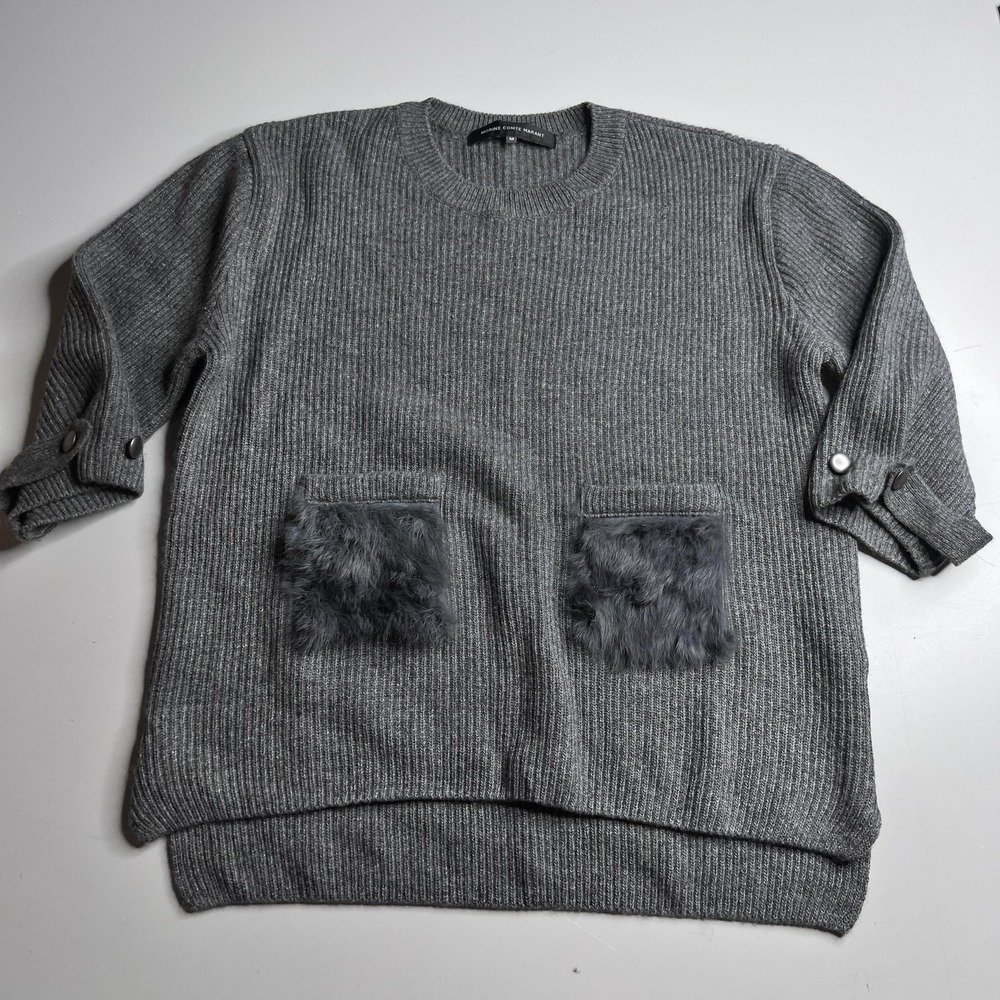 Morine Comte Marant Sweater Womens M Gray Cashmere Crew Neck Fur Pocket Pullover